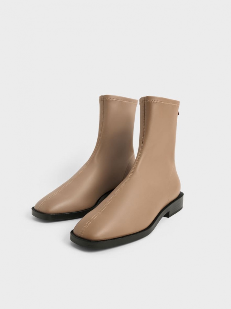 Charles & Keith Square Kappe Zip-Up Stiefeletten Braun | 179HKIZGL