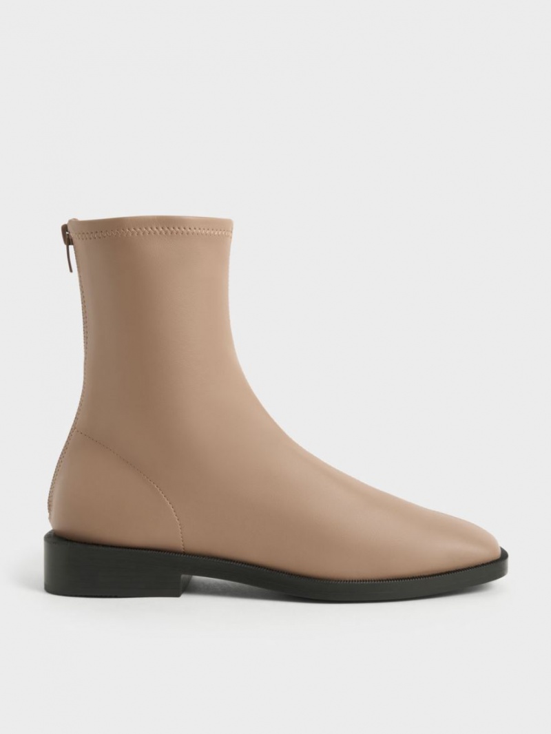 Charles & Keith Square Kappe Zip-Up Stiefeletten Braun | 179HKIZGL