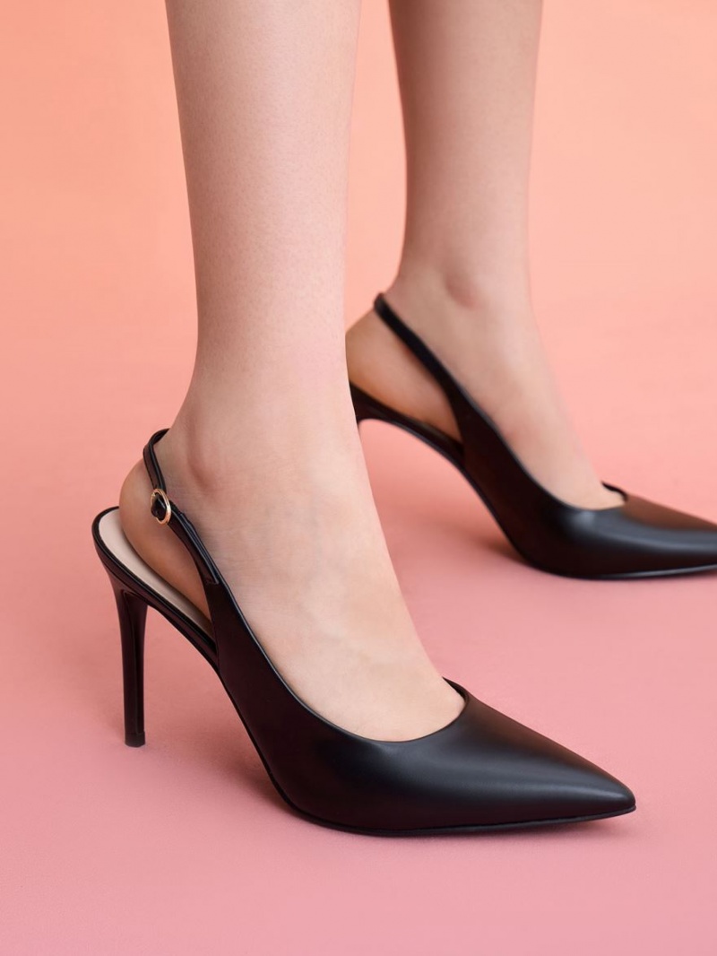 Charles & Keith Stiletto Heel Slingback Pumps Schwarz | 952SQGKFO