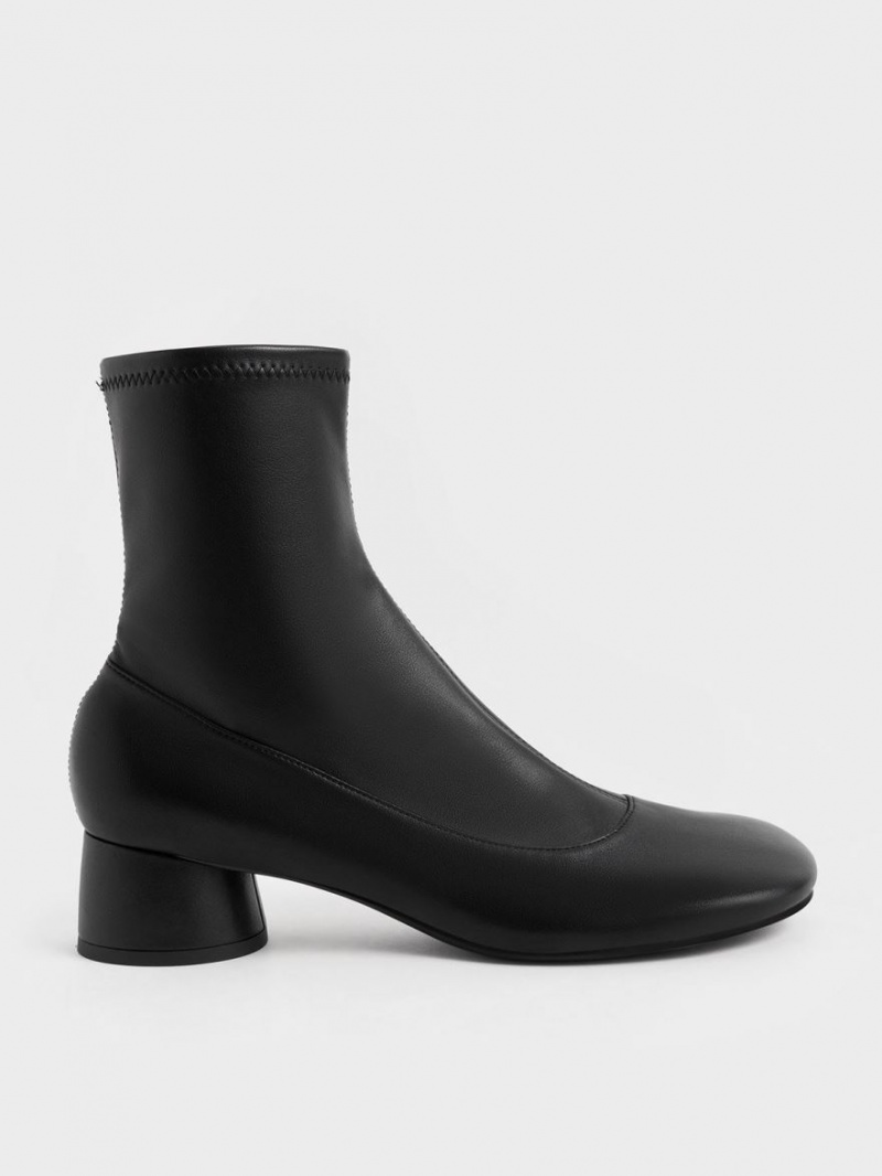 Charles & Keith Stitch-Trim Cylindrical Heel Stiefeletten Schwarz | 572SEXMPJ