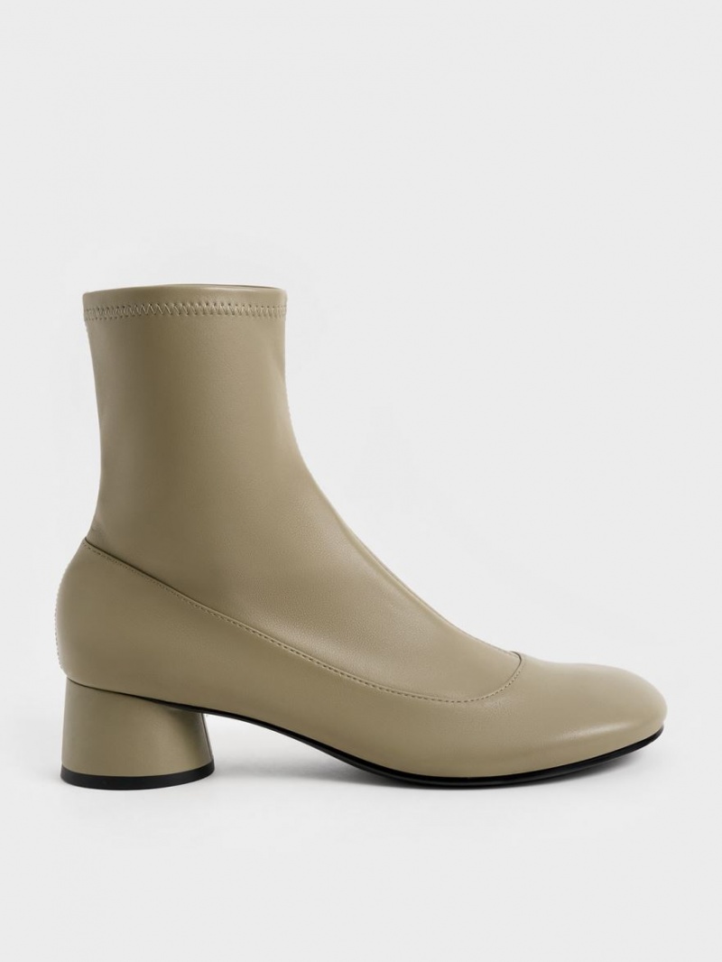 Charles & Keith Stitch-Trim Cylindrical Heel Stiefeletten Olivgrün | 761NCOSLQ