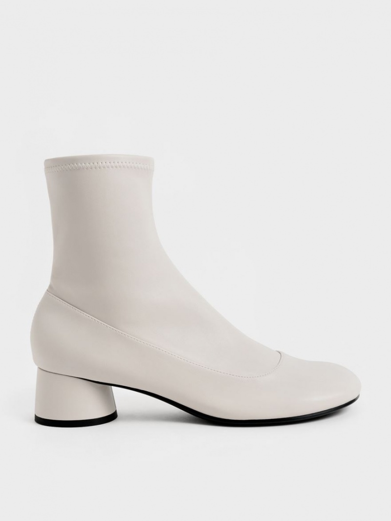 Charles & Keith Stitch-Trim Cylindrical Heel Stiefeletten Weiß | 659ZSWOMF