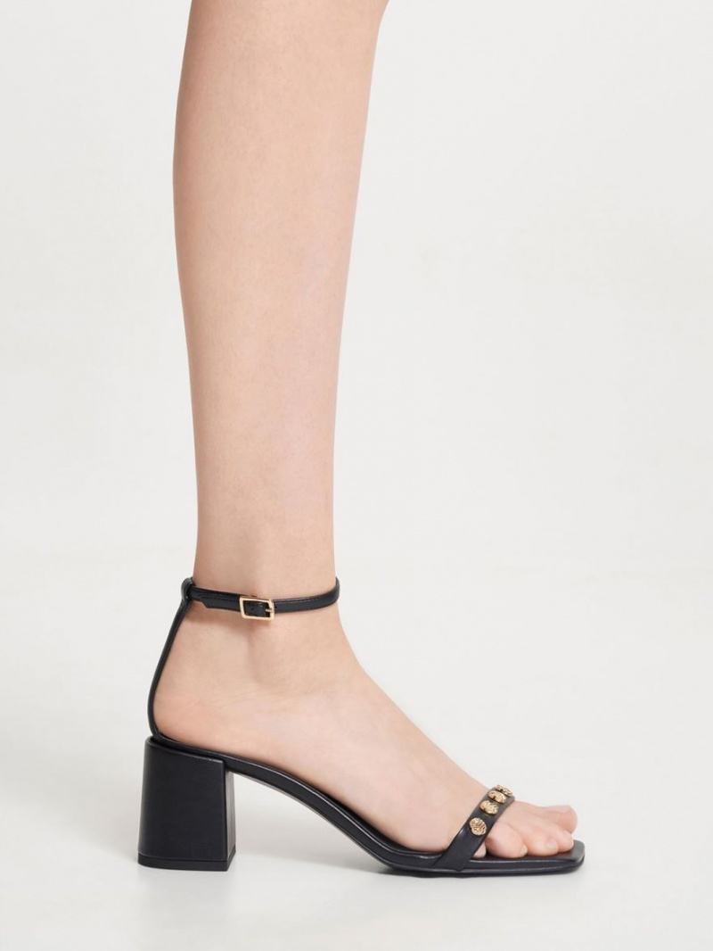 Charles & Keith Studded Ankle-Riemen Sandalen Absatz Schwarz | 510AGWRMS