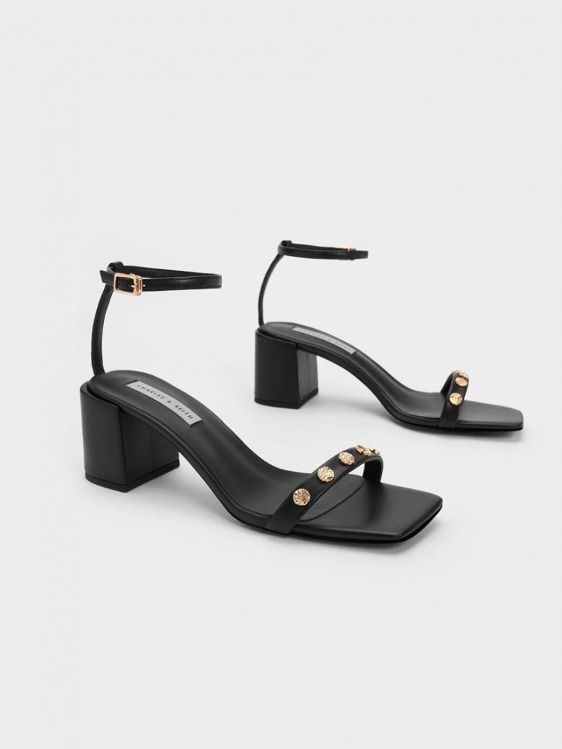 Charles & Keith Studded Ankle-Riemen Sandalen Absatz Schwarz | 510AGWRMS