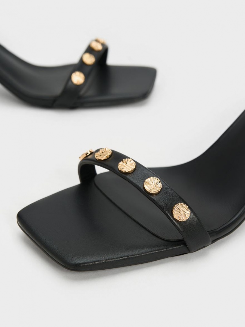 Charles & Keith Studded Ankle-Riemen Sandalen Absatz Schwarz | 510AGWRMS