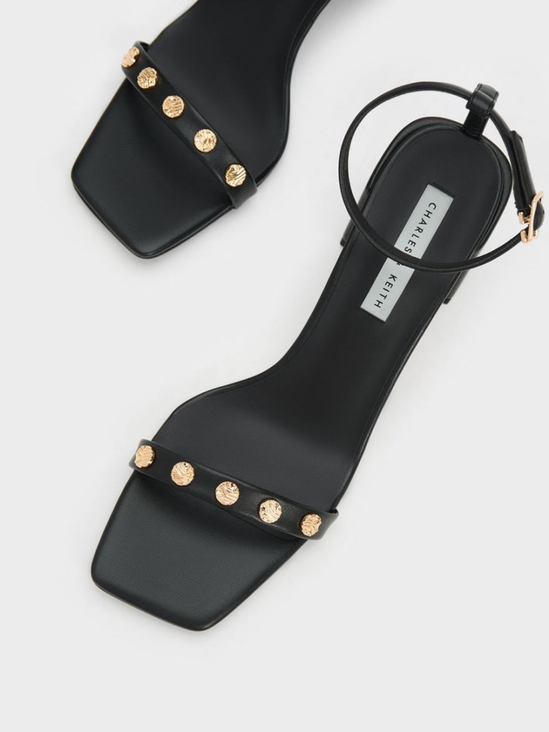 Charles & Keith Studded Ankle-Riemen Sandalen Absatz Schwarz | 510AGWRMS