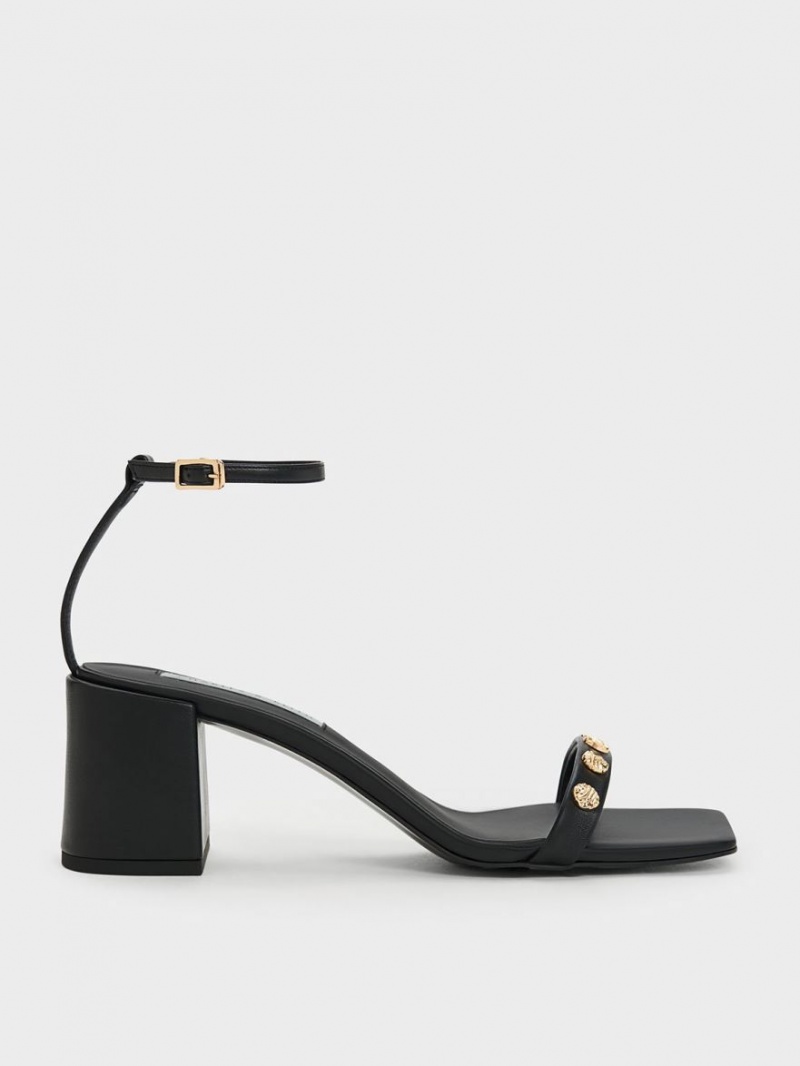 Charles & Keith Studded Ankle-Riemen Sandalen Absatz Schwarz | 510AGWRMS