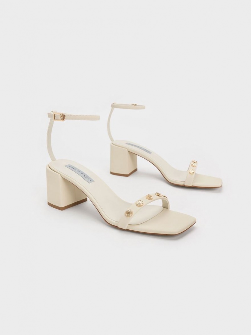 Charles & Keith Studded Ankle-Riemen Sandalen Absatz Weiß | 985KOXAPC