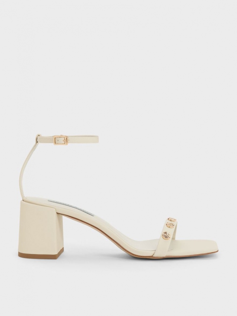 Charles & Keith Studded Ankle-Riemen Sandalen Absatz Weiß | 985KOXAPC