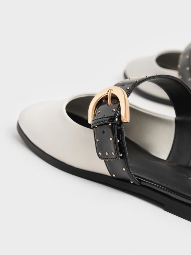 Charles & Keith Studded Buckled Flache Mules Weiß | 198CHZAKO