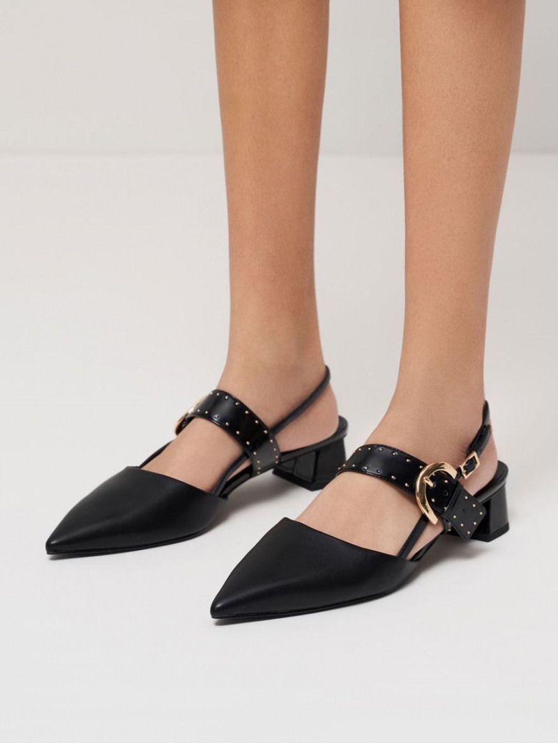 Charles & Keith Studded Buckled Slingback Pumps Schwarz | 971CXFANI