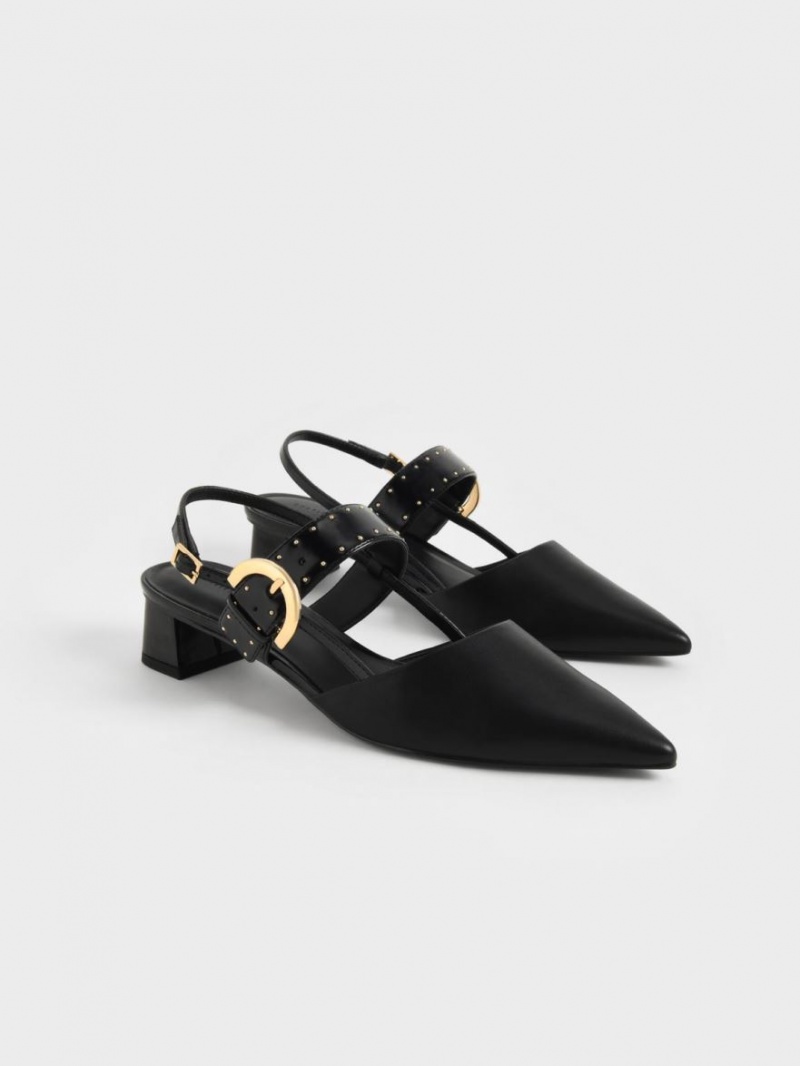 Charles & Keith Studded Buckled Slingback Pumps Schwarz | 971CXFANI