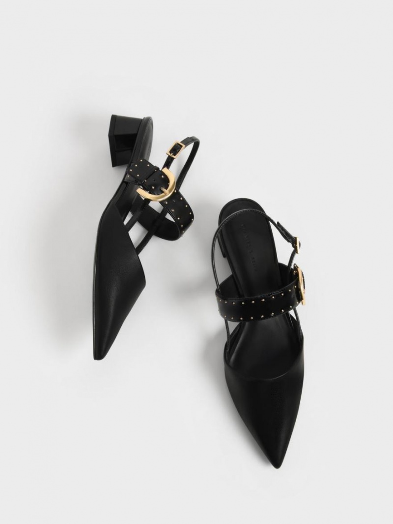 Charles & Keith Studded Buckled Slingback Pumps Schwarz | 971CXFANI