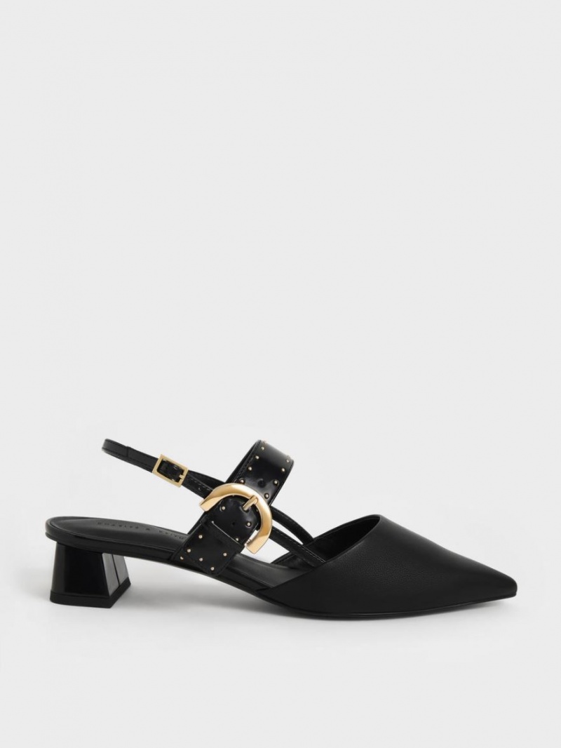 Charles & Keith Studded Buckled Slingback Pumps Schwarz | 971CXFANI