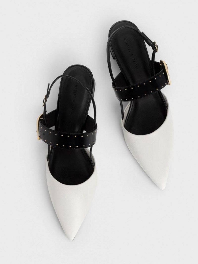 Charles & Keith Studded Buckled Slingback Pumps Weiß | 764RIBOXC