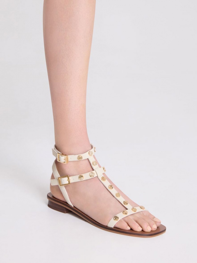 Charles & Keith Studded Gladiator Sandalen Flach Weiß | 256PKSDVB