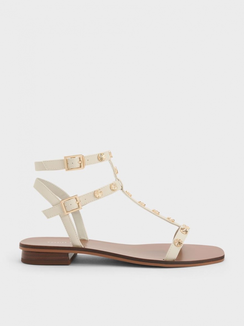 Charles & Keith Studded Gladiator Sandalen Flach Weiß | 256PKSDVB