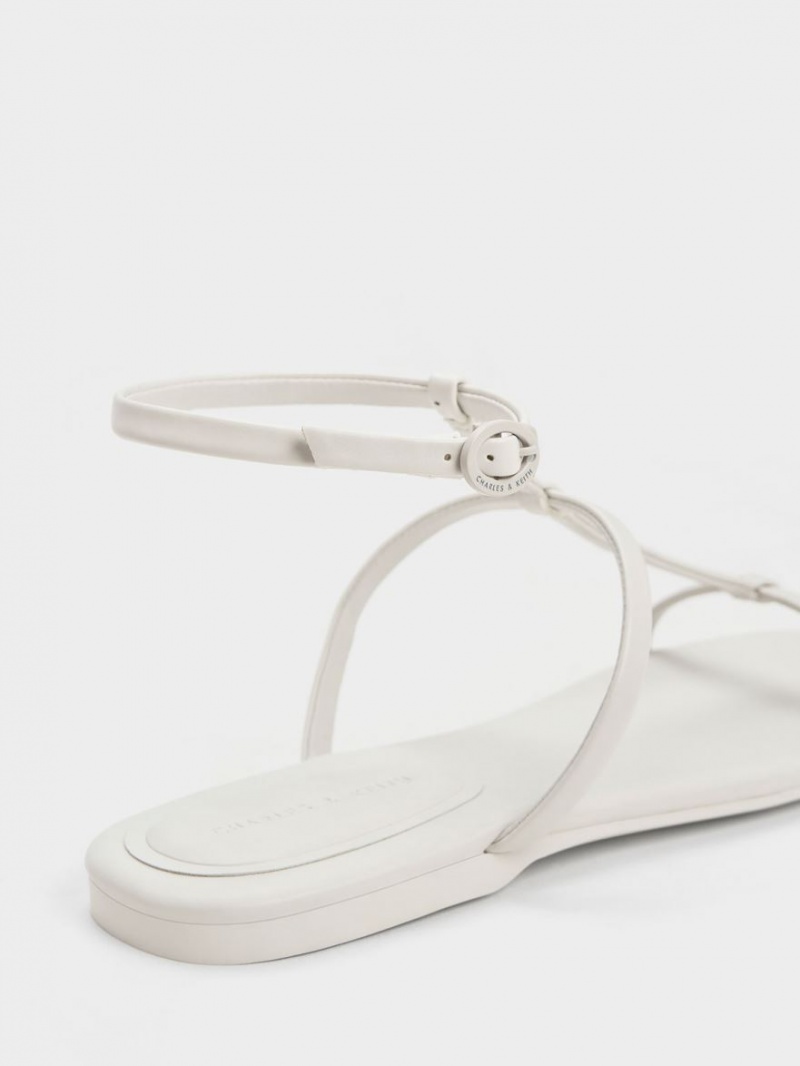 Charles & Keith T-Bar Ankle Riemchensandalen Weiß | 425MLPWUX