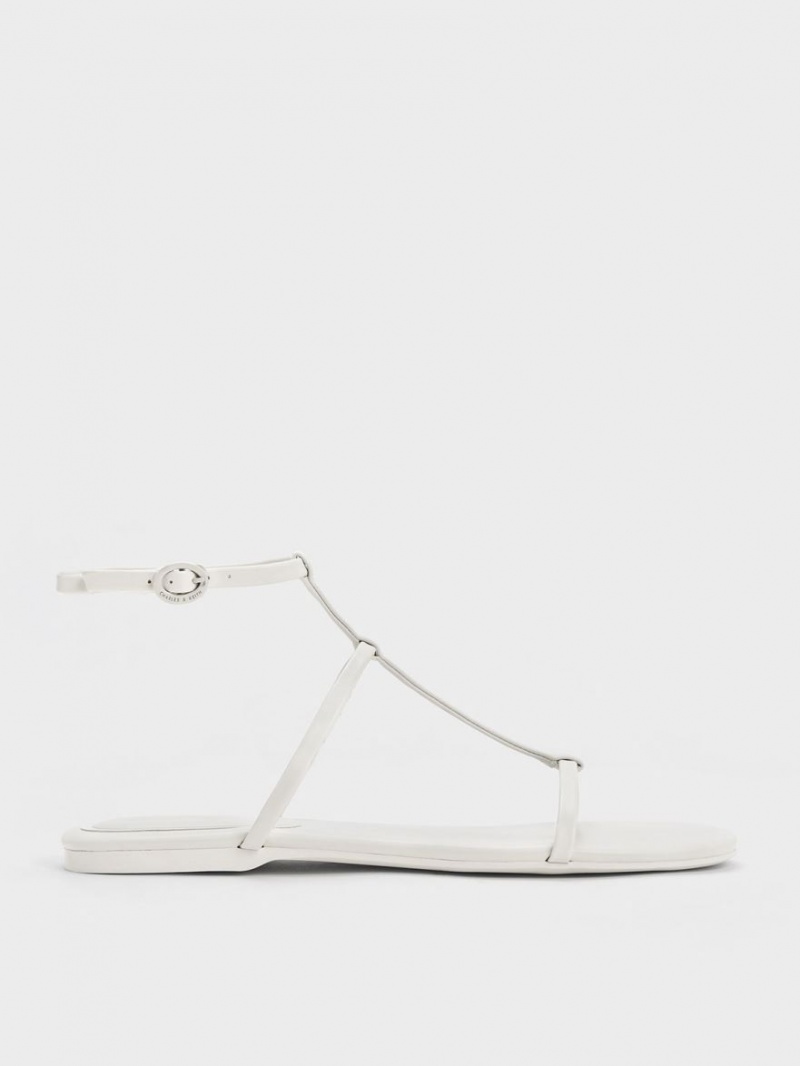 Charles & Keith T-Bar Ankle Riemchensandalen Weiß | 425MLPWUX