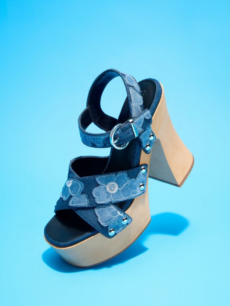 Charles & Keith Tabitha Floral Denim Crossover Plateausandalen Blau | 261ZAEXIJ