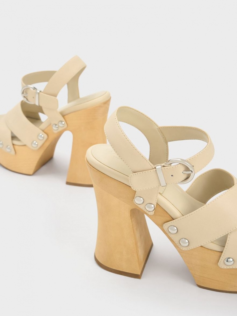 Charles & Keith Tabitha Leder Crossover Plateausandalen Weiß | 740UBZNJQ