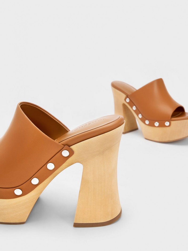 Charles & Keith Tabitha Leder Plattform Clogs Braun | 126VCKZDX