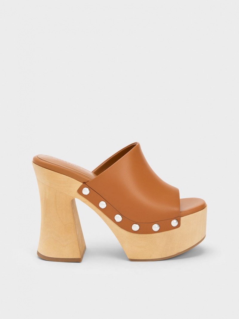 Charles & Keith Tabitha Leder Plattform Clogs Braun | 126VCKZDX