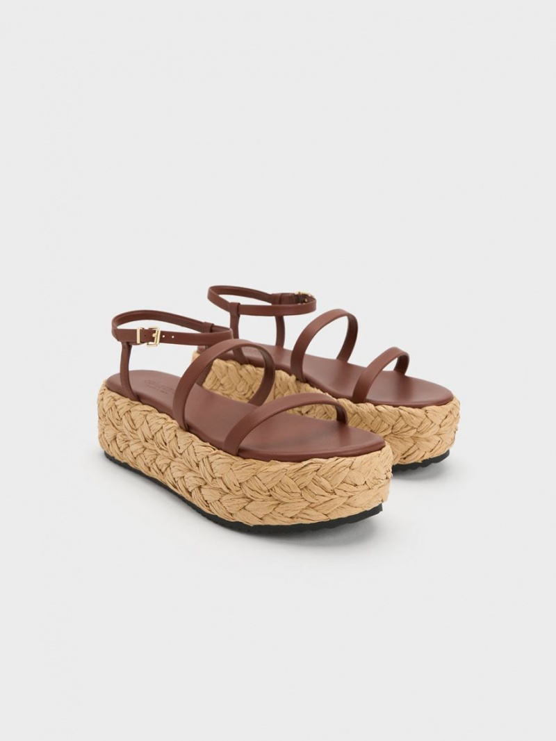 Charles & Keith Tali Leder Braided Plateausandalen Dunkelbraun | 267LRSNAM