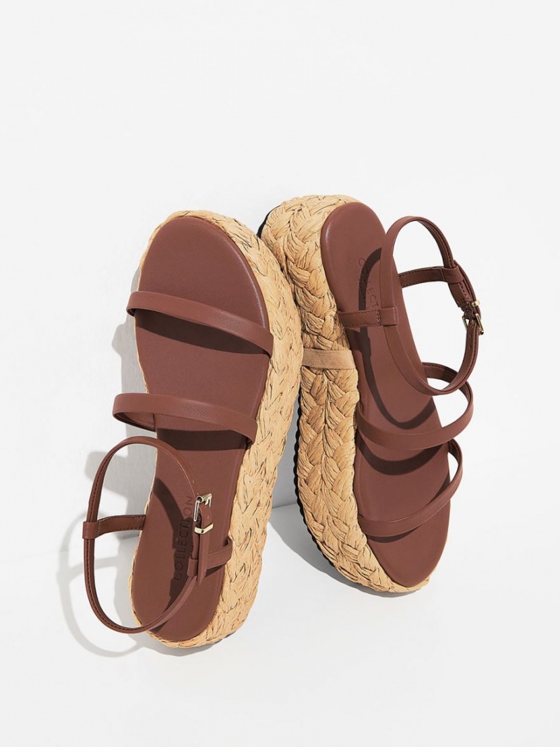 Charles & Keith Tali Leder Braided Plateausandalen Dunkelbraun | 267LRSNAM