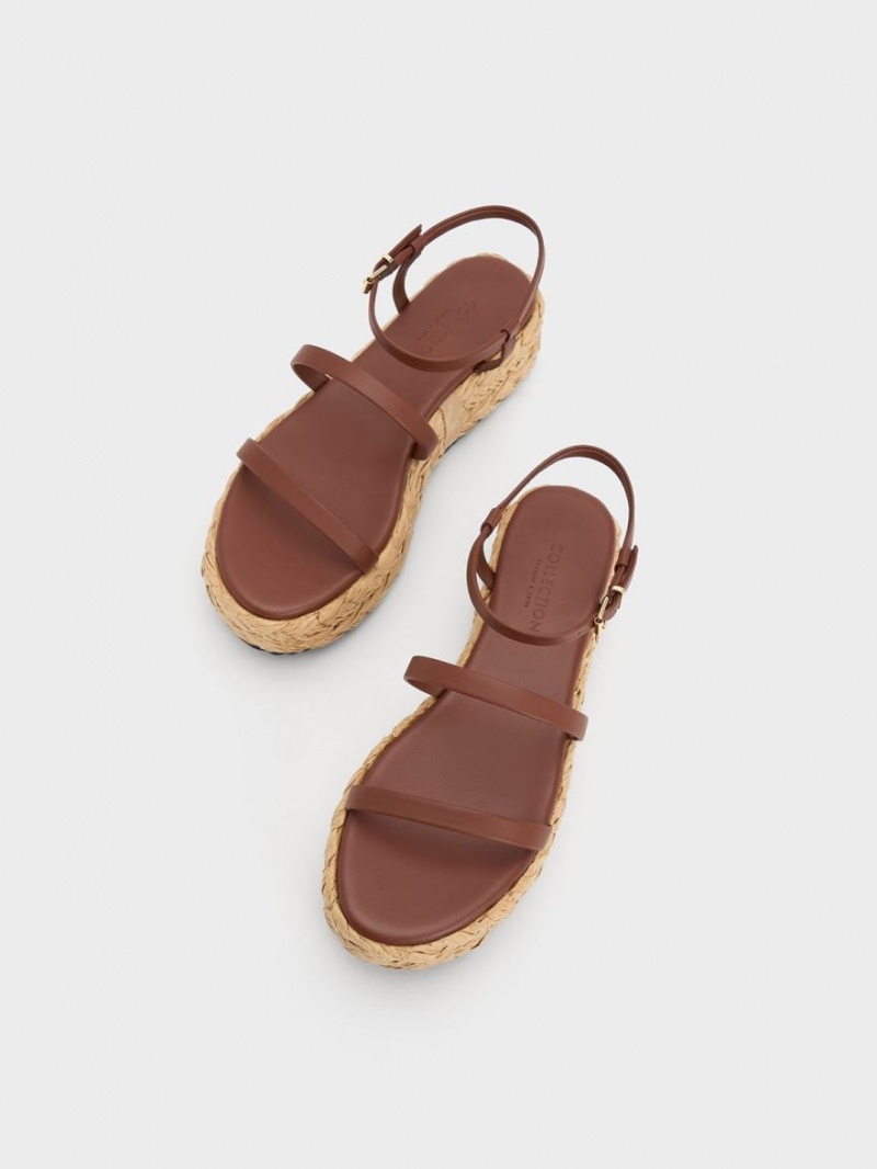 Charles & Keith Tali Leder Braided Plateausandalen Dunkelbraun | 267LRSNAM