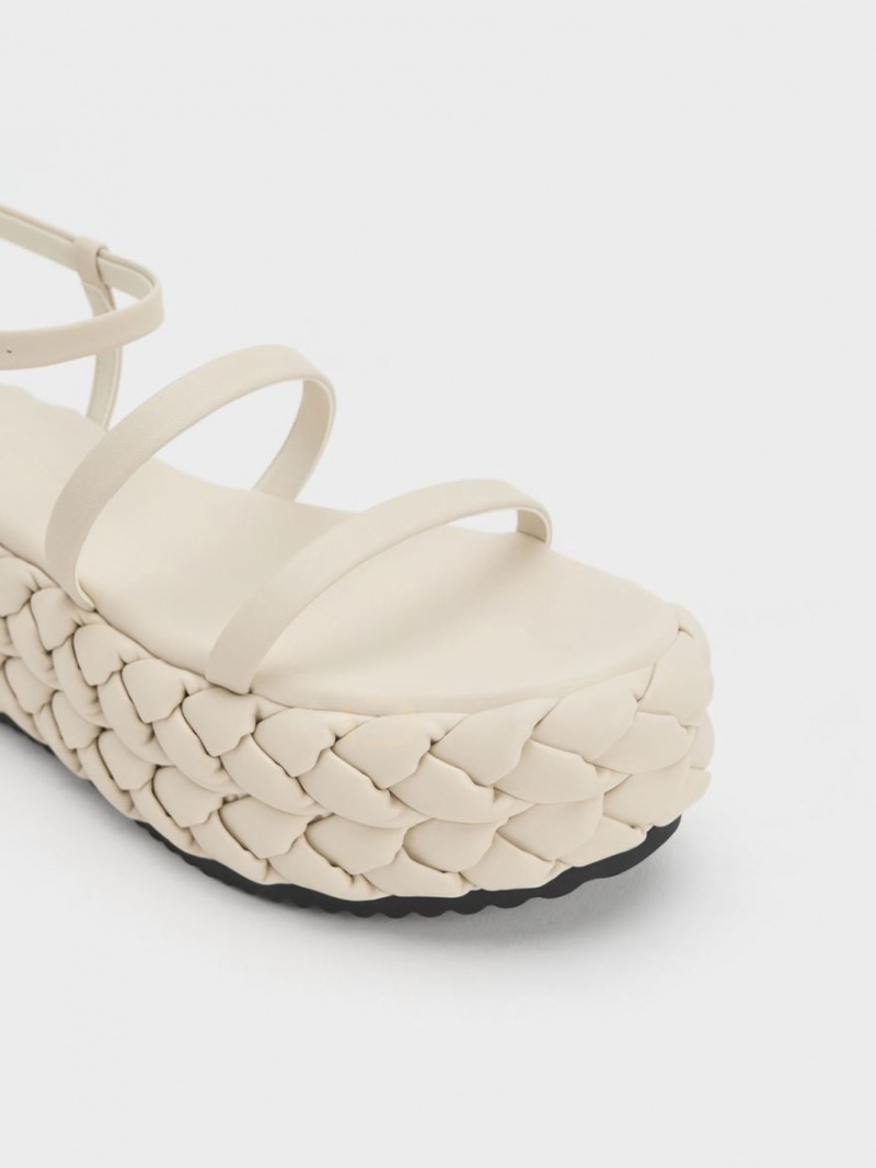 Charles & Keith Tali Leder Braided Plateausandalen Weiß | 475ADCMIL