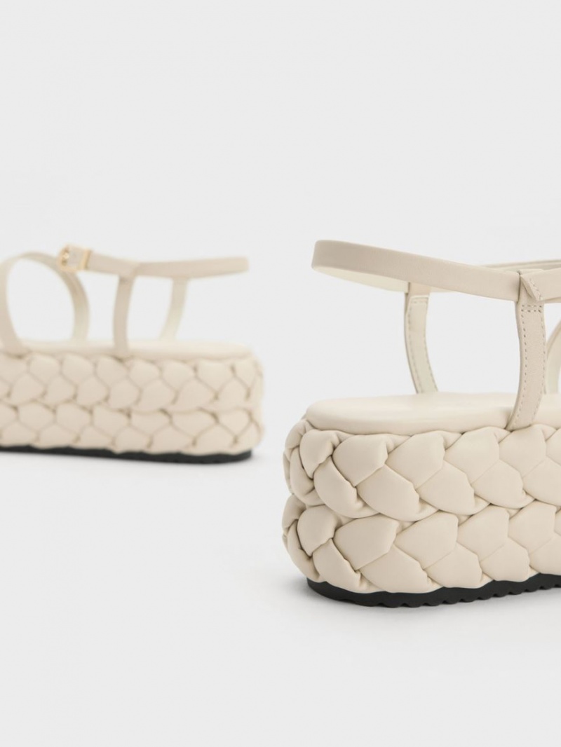 Charles & Keith Tali Leder Braided Plateausandalen Weiß | 475ADCMIL