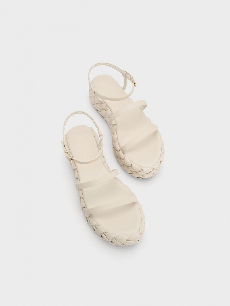 Charles & Keith Tali Leder Braided Plateausandalen Weiß | 475ADCMIL