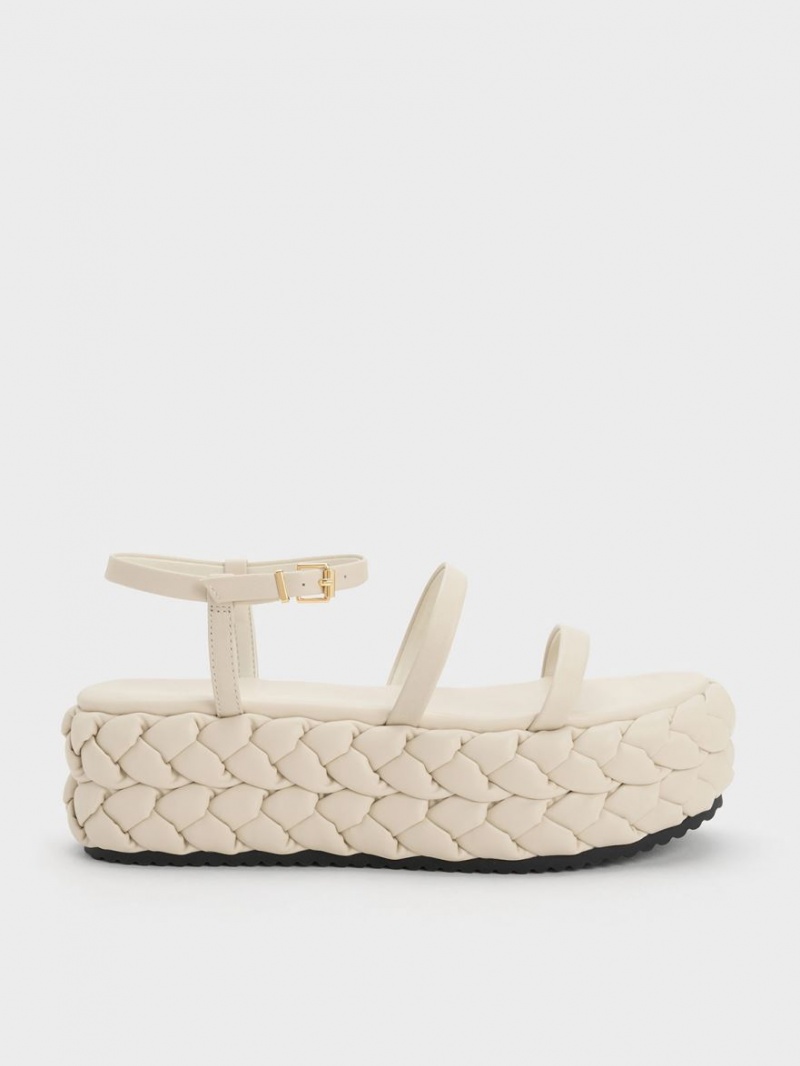 Charles & Keith Tali Leder Braided Plateausandalen Weiß | 475ADCMIL