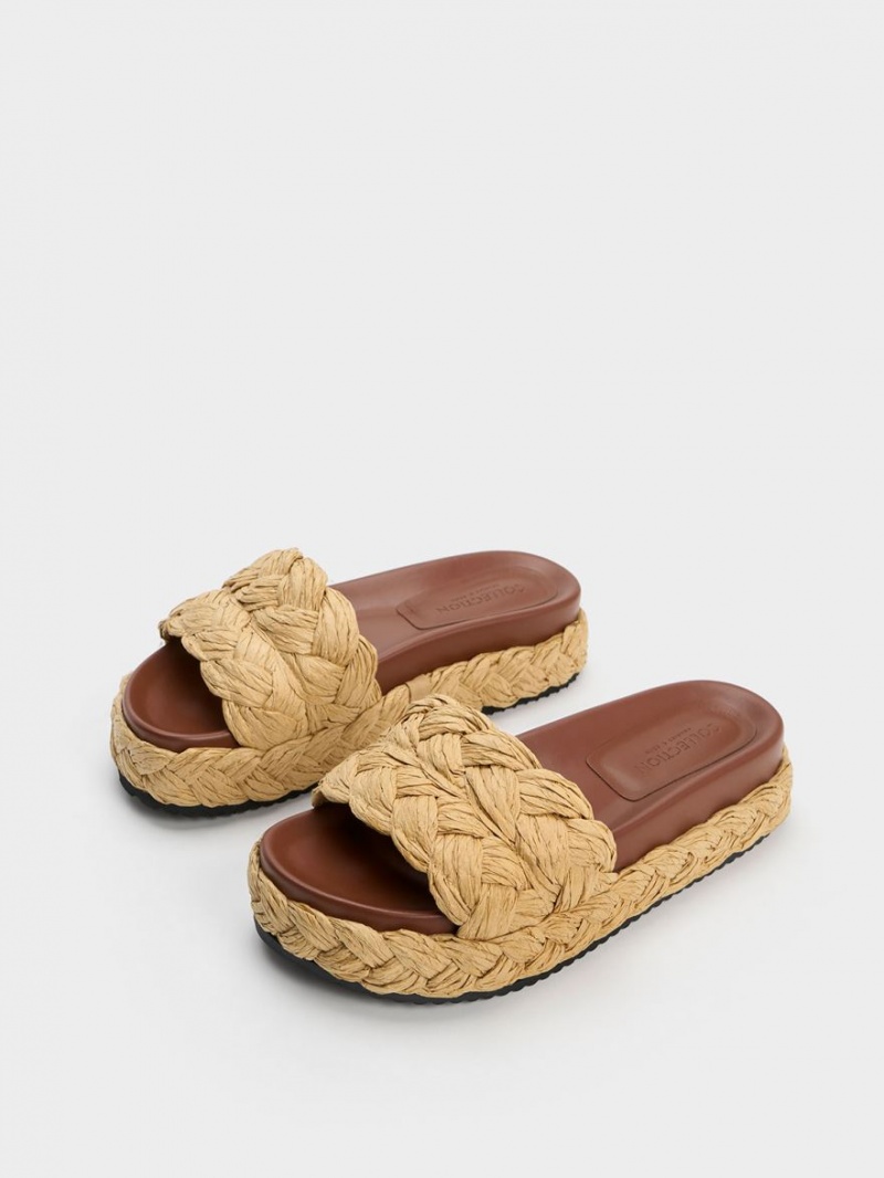 Charles & Keith Tali Raffia Braided Pantoletten Dunkelbraun | 190UYOMXQ