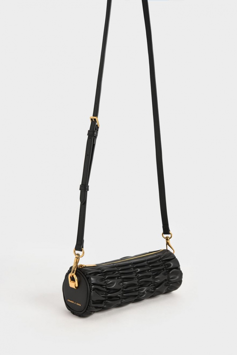 Charles & Keith Tallulah Ruched Chain-Handle Schultertaschen Schwarz | 836BJOPFN