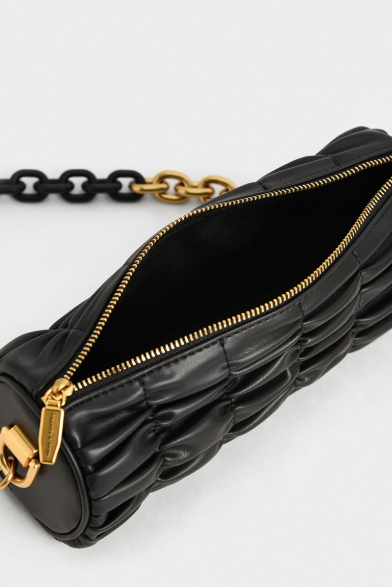 Charles & Keith Tallulah Ruched Chain-Handle Schultertaschen Schwarz | 836BJOPFN