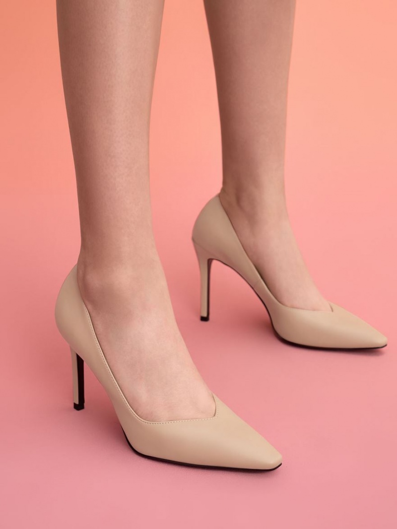 Charles & Keith Tapered Square-Kappe Pumps Beige | 928YZJDAS