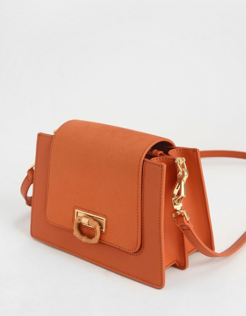 Charles & Keith Textured Crossbody Taschen Orange | 316MTUOIL