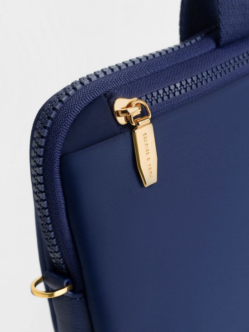 Charles & Keith Textured Laptop Tragetaschen Navy | 742MOGAVD