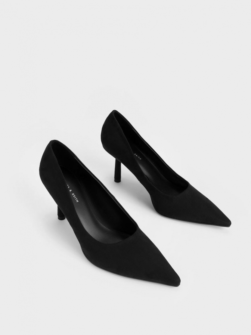 Charles & Keith Textured Pointed-Kappe Cylindrical Heel Pumps Schwarz | 586HNISCP