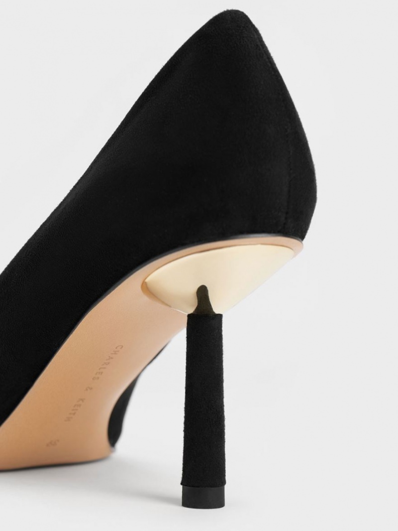 Charles & Keith Textured Pointed-Kappe Cylindrical Heel Pumps Schwarz | 586HNISCP