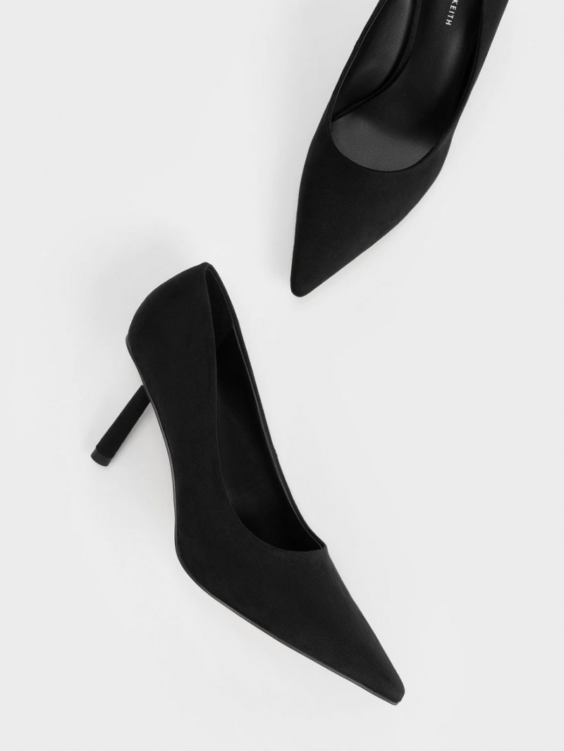 Charles & Keith Textured Pointed-Kappe Cylindrical Heel Pumps Schwarz | 586HNISCP