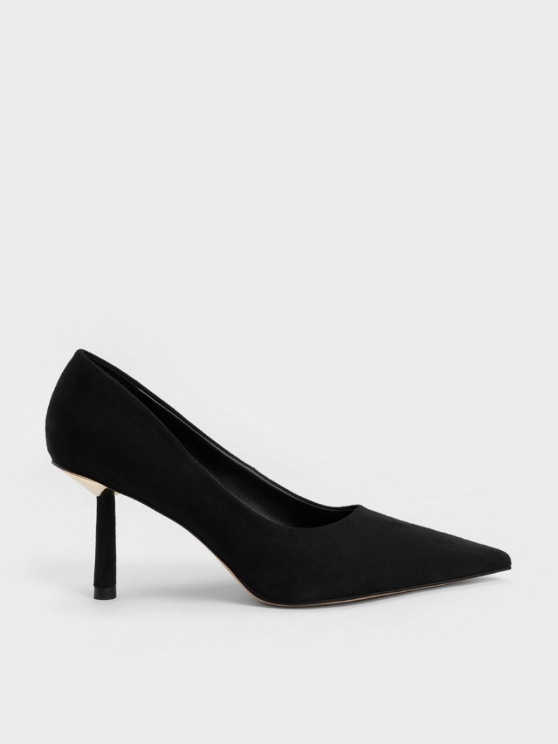 Charles & Keith Textured Pointed-Kappe Cylindrical Heel Pumps Schwarz | 586HNISCP