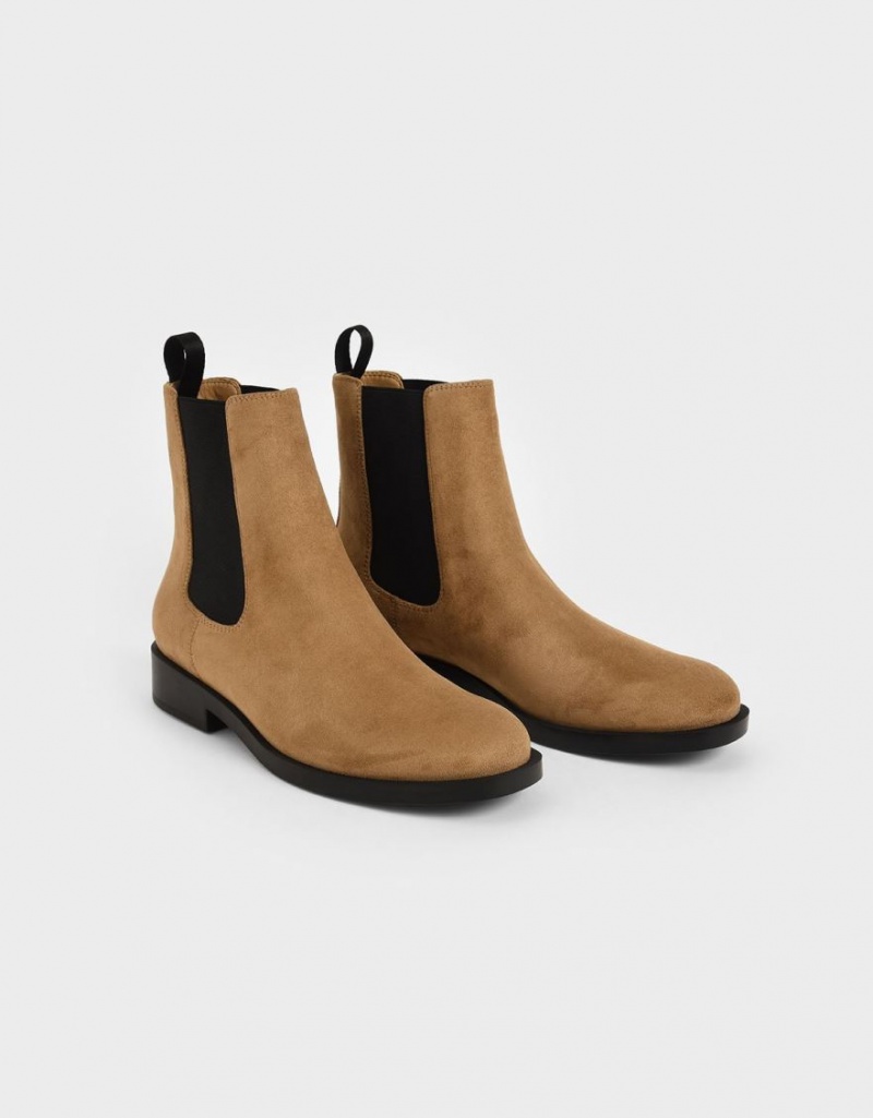 Charles & Keith Textured Round Kappe Chelsea Stiefel Braun | 031NOURMJ