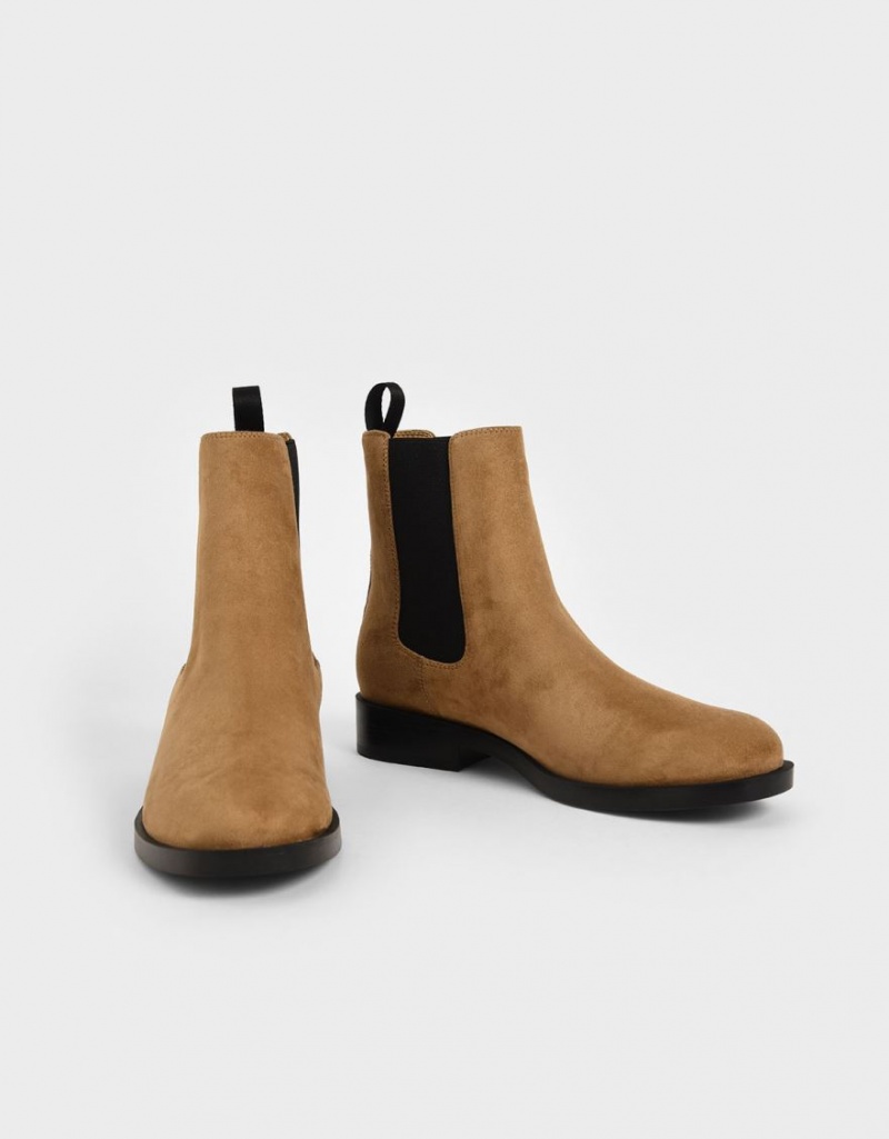 Charles & Keith Textured Round Kappe Chelsea Stiefel Braun | 031NOURMJ