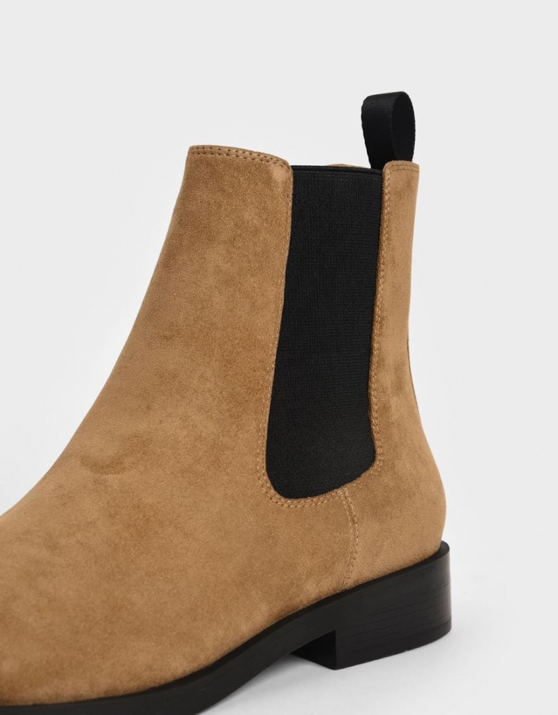 Charles & Keith Textured Round Kappe Chelsea Stiefel Braun | 031NOURMJ