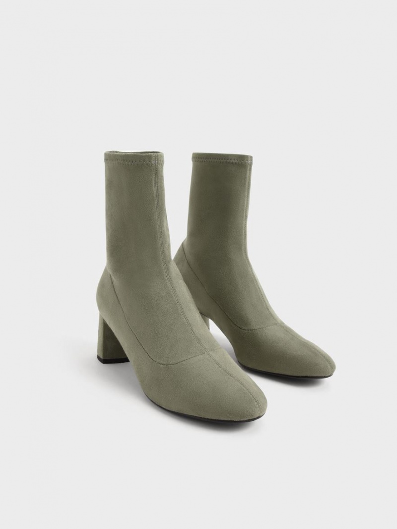 Charles & Keith Textured Stitch-Trim Stiefeletten Olivgrün | 178KIXCQA