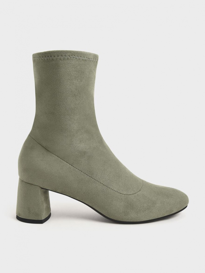 Charles & Keith Textured Stitch-Trim Stiefeletten Olivgrün | 178KIXCQA