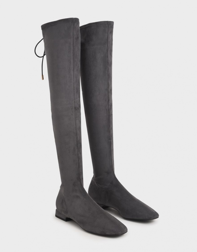 Charles & Keith Textured Thigh Hohe Stiefel Dunkelgrau | 743PZECHA